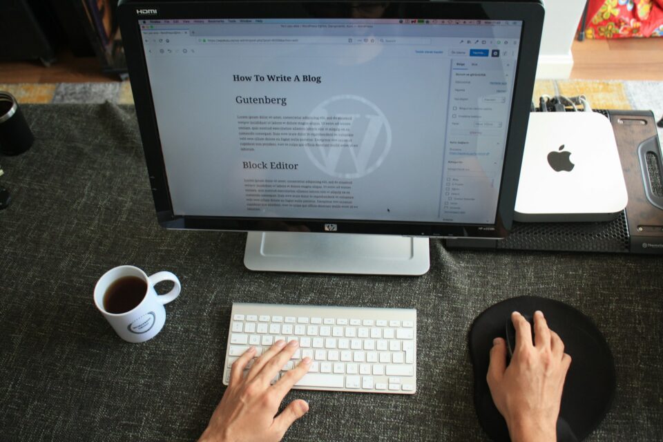 Writing a WordPress blog post.